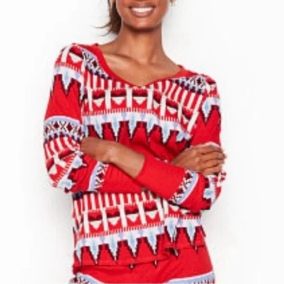 VS | NWT Fair Isle Waffle Knit Tribal Aztec Long Sleeve Holiday Thermal Shirt - Picture 7 of 7